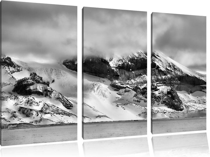 Pixxprint schneebedecktes Gebirge als Leinwandbild/Grösse: 3 Teilig (120x80) cm/Wandbild/Kunstdruck/