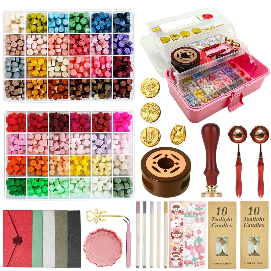 Verbessertes Siegelwachs Set，Wachssiegel Stempel Set mit Geschenkbox,48 Farben 1200 Stück Siegelwach