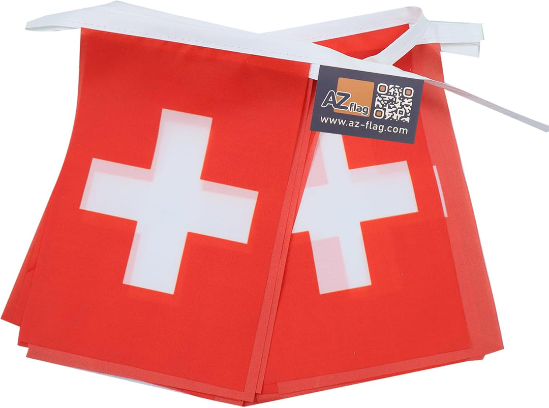 AZ FLAG FAHNENKETTE Schweiz 12 Meter mit 20 flaggen 45x30cm- HELVETISCHE Girlande Flaggenkette 30 x