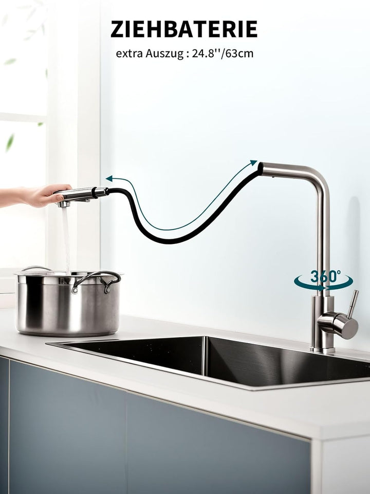 Hiqufet Wasserhahn Küche, Ausziehbare Küchenarmatur mit Sprühbrause aus Edelstahl und 2 Sprühfunktio