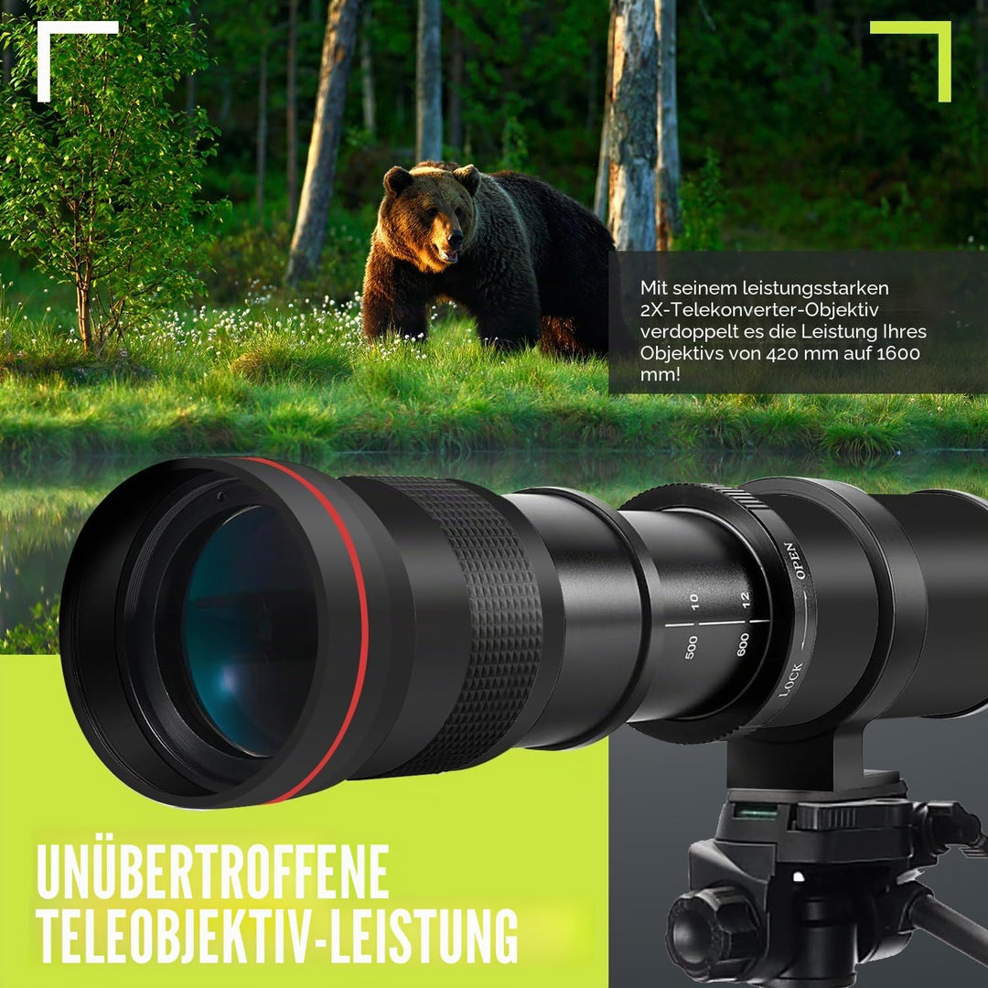 Teleobjektiv für Nikon D500, D600, D610, D700, D750, D800e, D810, D810a, D850, D3400, D5000, D5100,