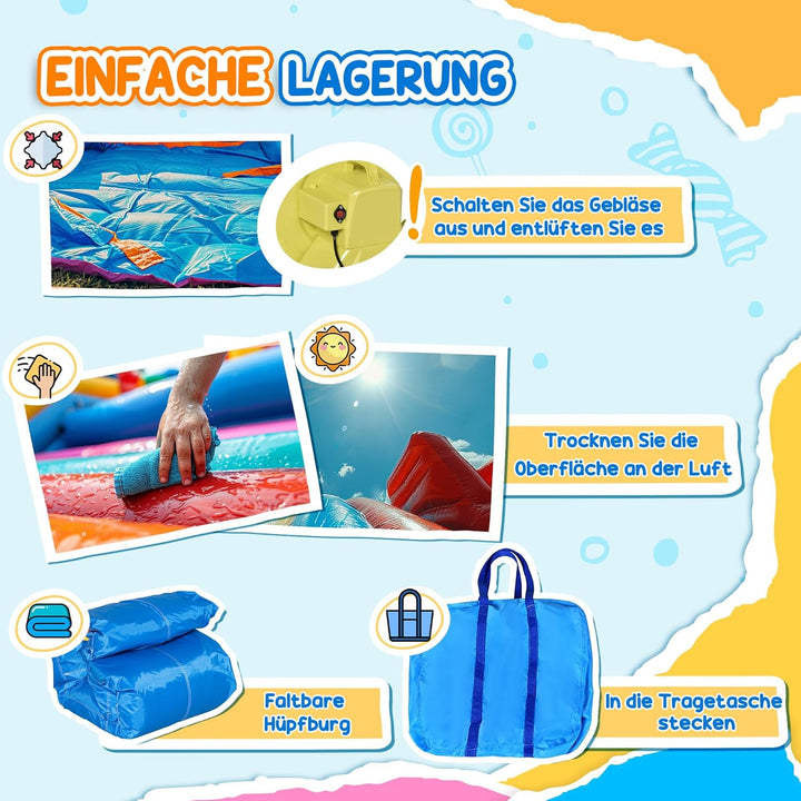 Outsunny Aufblasbare Hüpfburg mit Gebläse, Wasserspielcenter inkl. Sicherheitsnetz, Wasserrutsche, S