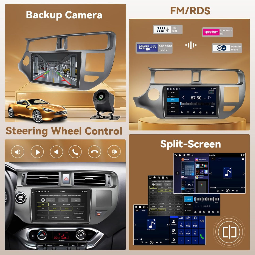 Hikity Android 15 Autoradio für Kia Rio 2012-2014 9 Zoll CarPlay GPS | 4+64G, Incell Touchscreen, Wi