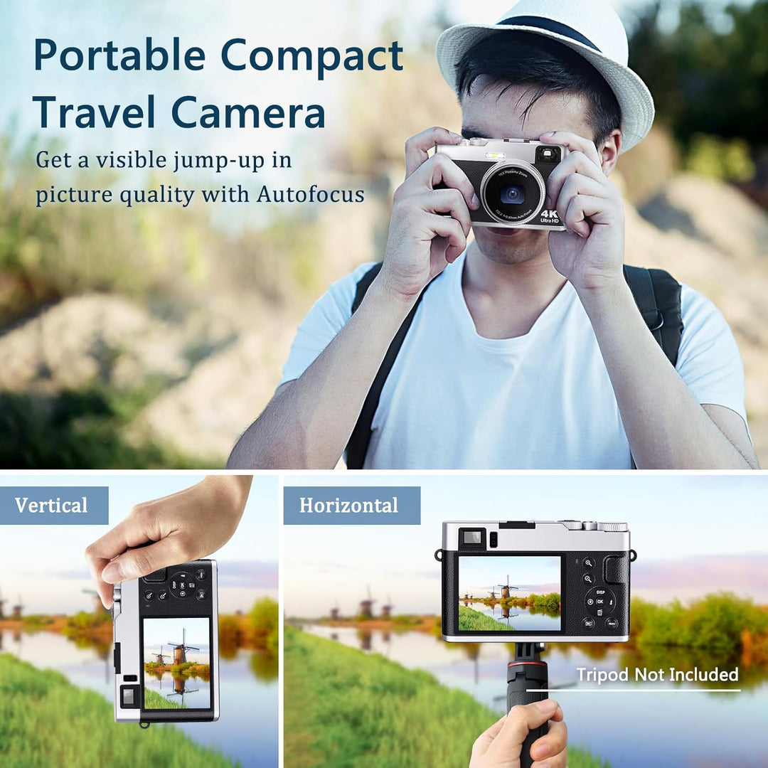 CAMKORY Digitalkamera 4K 48MP Fotokamera Autofokus 32G Karte Optischer Sucher Kamera Kompaktkamera F