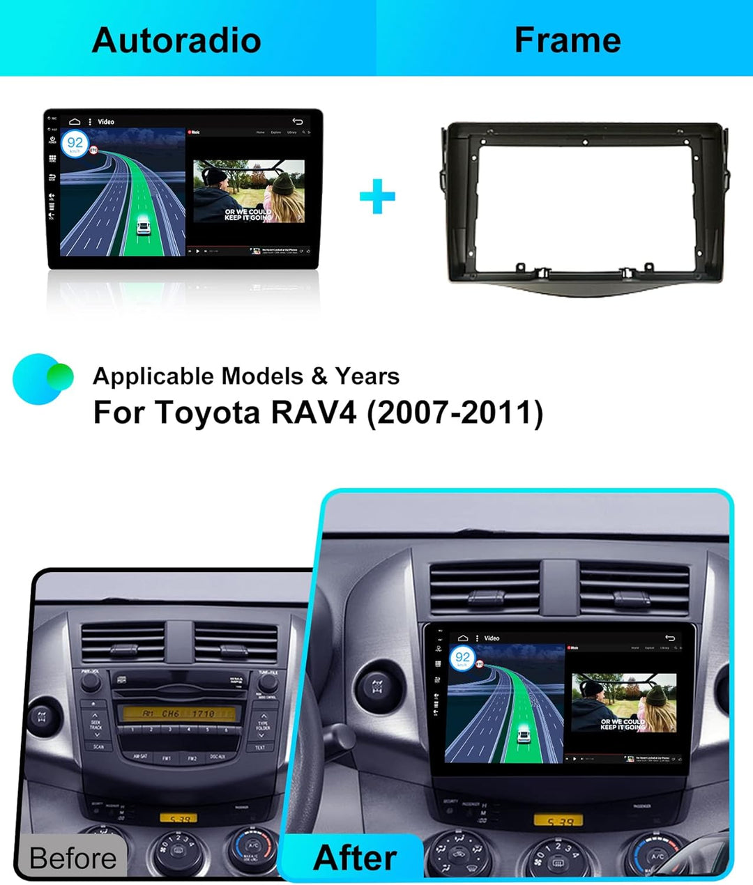 JOYX Android 12 Autoradio mit 2.5D Passt für Toyota RAV4 (2007-2012) - [2G+32G] - Rückfahrkamera KOS