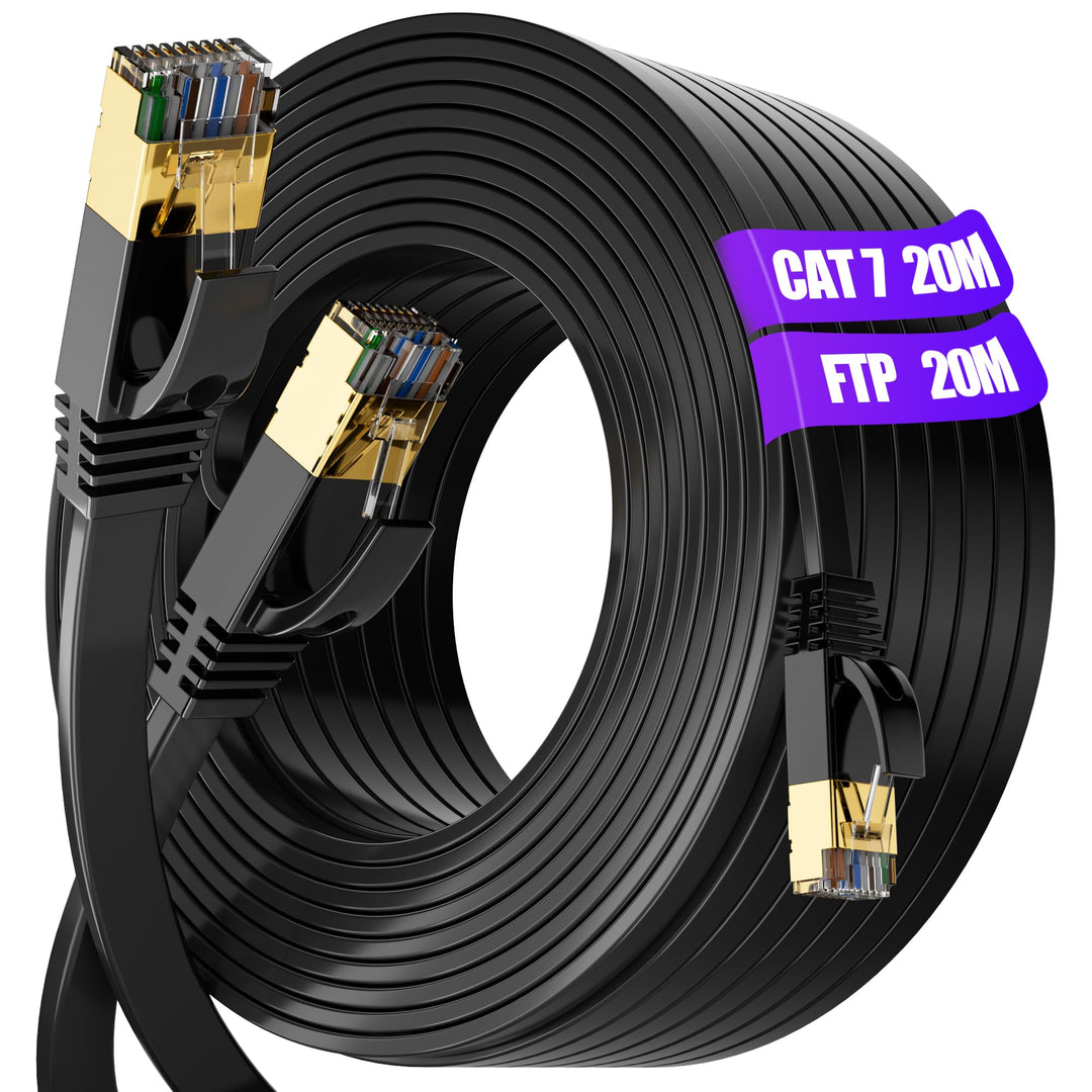 Cat 7 20m Netzwerkkabel, LAN Kabel 20meter Flach Patchkabel Outdoor Indoor, Gigabit CAT7 Hochgeschwi