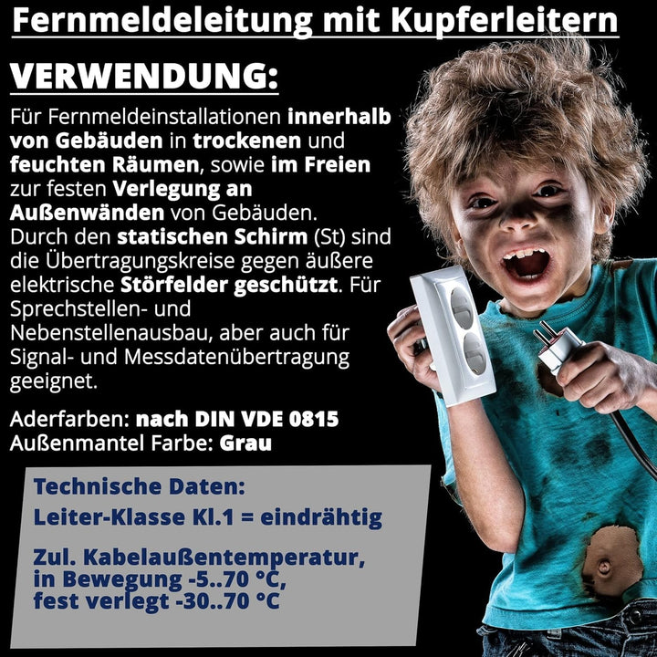EBROM Fernmeldeleitung Telefonkabel Datenübertragung J-Y(St) Y 2x2x0,8 mm geschirmt - Meterware auf