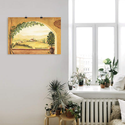 ARTland Poster Kunstdruck Wandposter Bild ohne Rahmen 100x70 cm Fensterblick Fenster Toskana Landsch