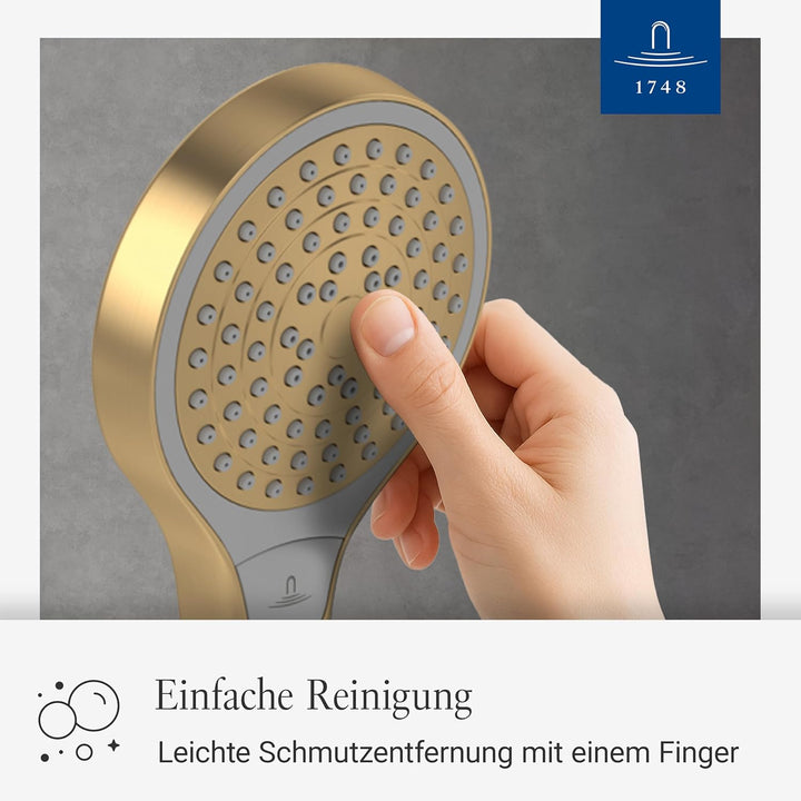 Villeroy & Boch Verve Showers Duschkopf, Handbrause mit 3 Strahlarten per Knopfdruck, EasyClean, Was