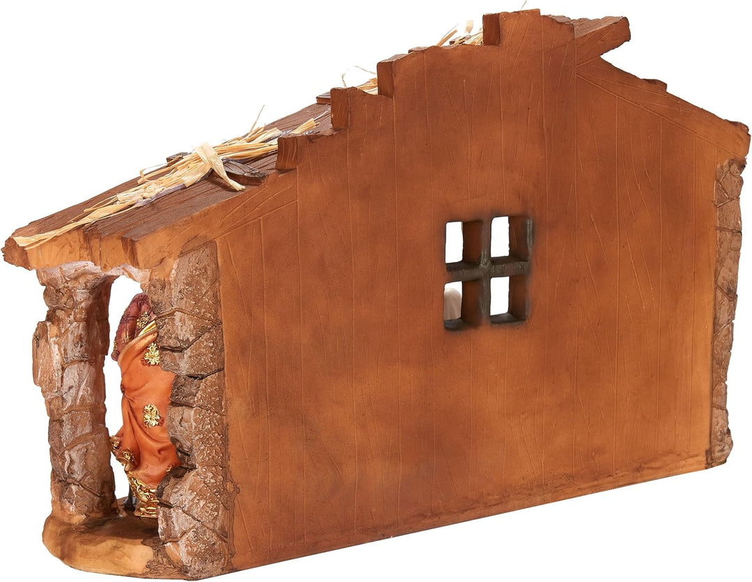 BRUBAKER Weihnachtskrippe - 40 cm Tischkrippe Weihnachtsfigur mit handbemalten Figuren Jesus, Maria,