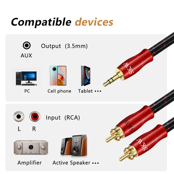 SKW 3,5mm Klinke auf 2 x Cinch Y Splitter Chinch Kabel, OFC Kupfer - Dual geschirmt Cinch auf Klinke