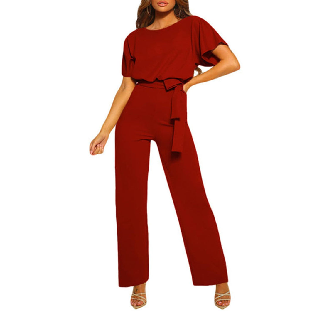 Coloody Damen Lang Jumpsuit Elegant Sommer Kurzarm V-Ausschnitt Overall Hosenanzug Romper Weites Bei