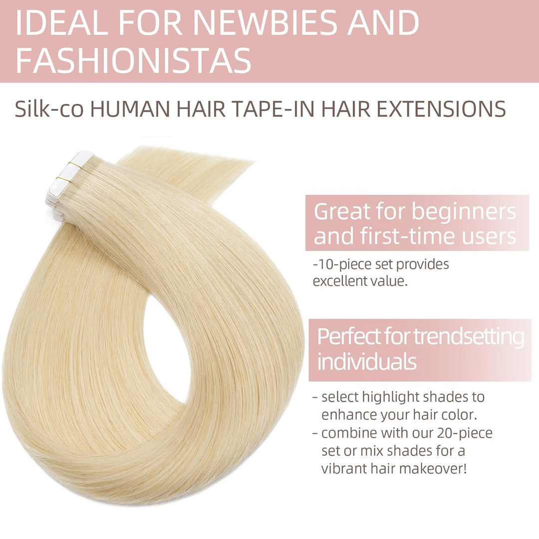 Silk-co Tape Extensions Echthaar 10stk, Remy Tape in Extensions Haarverlängerung, Skin Weft Echthaar