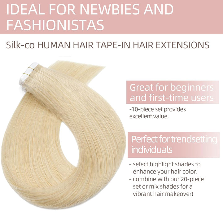 Silk-co Tape Extensions Echthaar 10stk, Remy Tape in Extensions Haarverlängerung, Skin Weft Echthaar