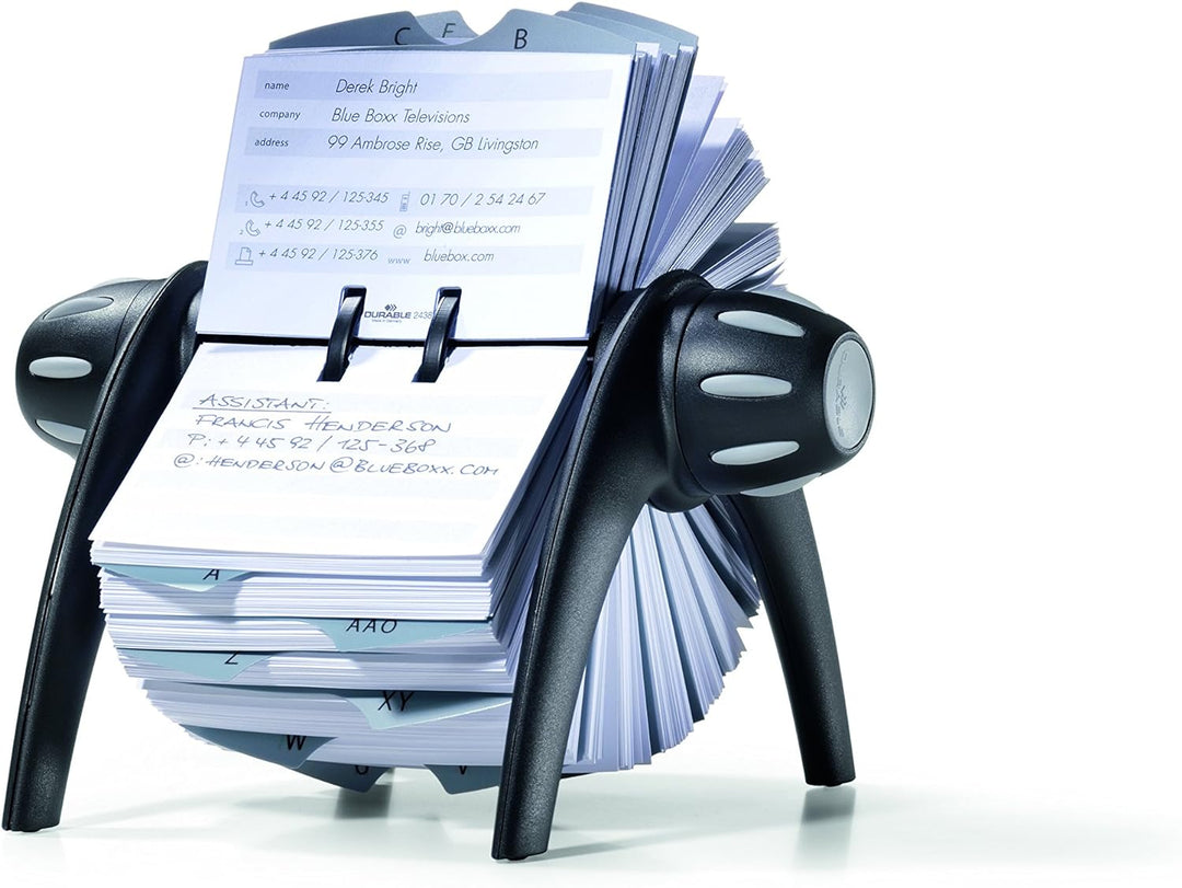 Durable Rollkartei Telindex Flip Vegas, mit 500 Karteikarten für Adressen, Register A-Z, schwarz, 24