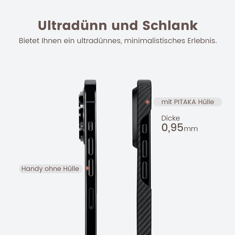 pitaka Ultradünne Hülle für iPhone 15 Pro Kompatibel mit Magsafe aus Aramidfaser Magnetische Schutzh