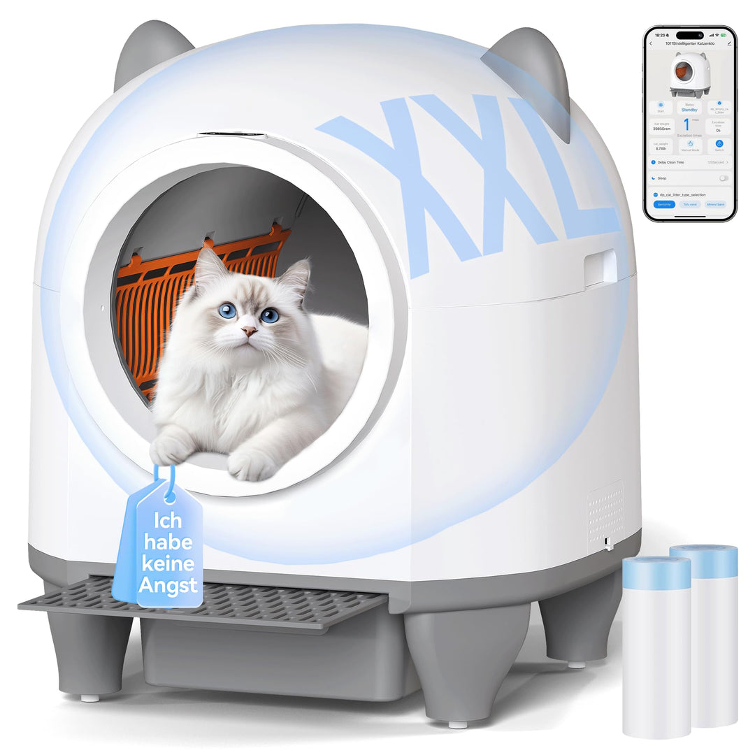 Devoko Katzenklo Selbstreinigend,Niedliche Katzenohren,Automatische Katzentoilette XXL,Fernsteuerung