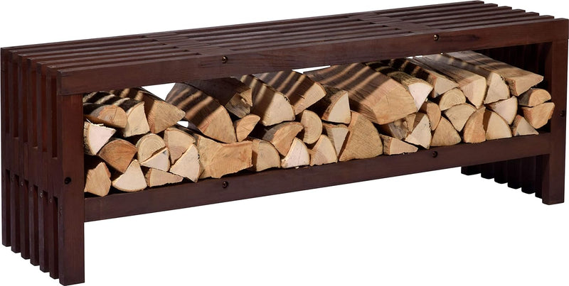 dobar Gartenbank Svensson mit Stauraum für Feuerholz Kaminholz-Regal, wetterfest lasierte Sitzbank,