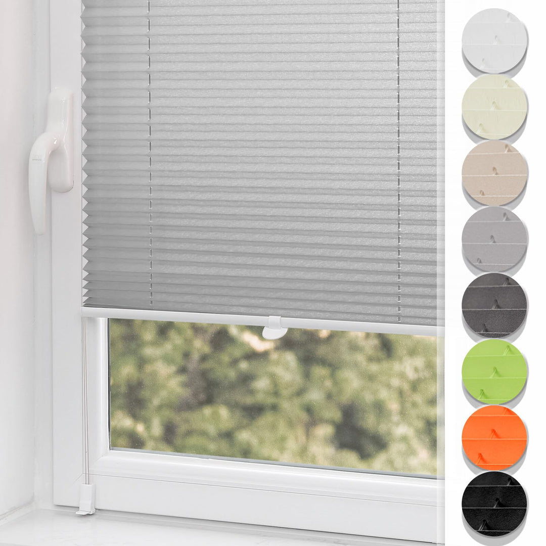 Buseu Plissee Klemmfix 35x80cm(BXH) Hellgrau Easyfix Faltrollo ohne Bohren Lichtdurchlässig Rollos f