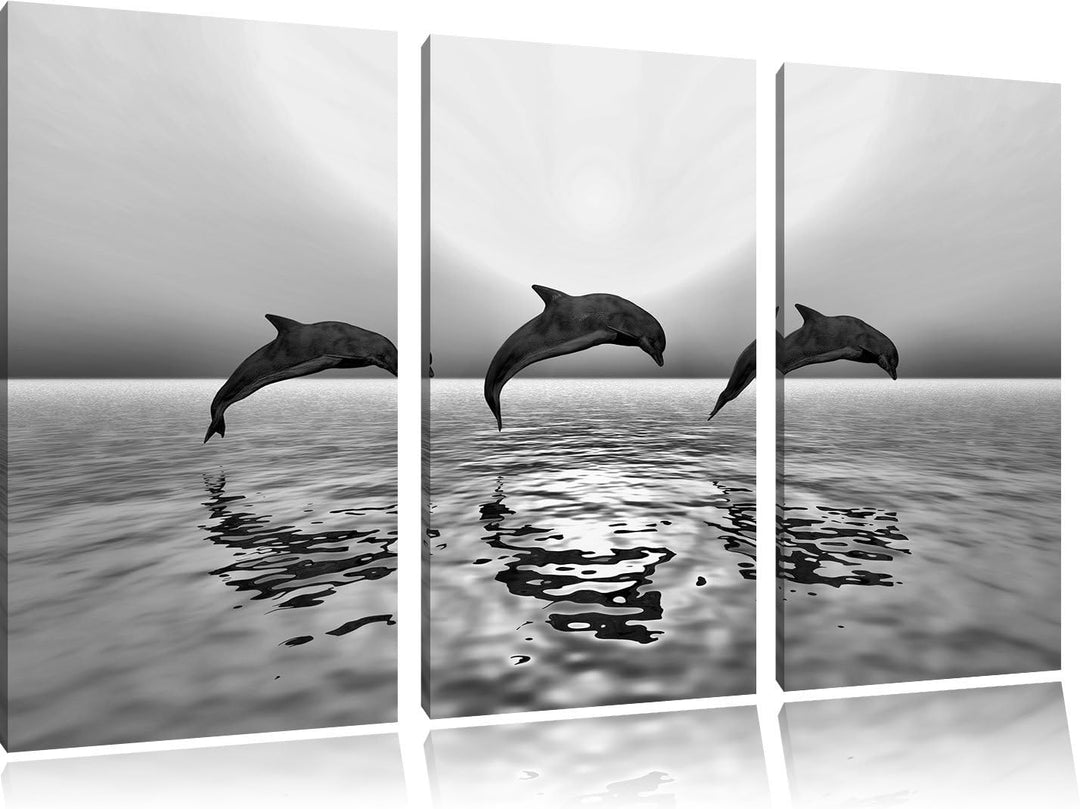 Pixxprint Delfine im Sonnenuntergang als Leinwandbild/Grösse: 3 Teilig (120x80) cm/Wandbild/Kunstdru