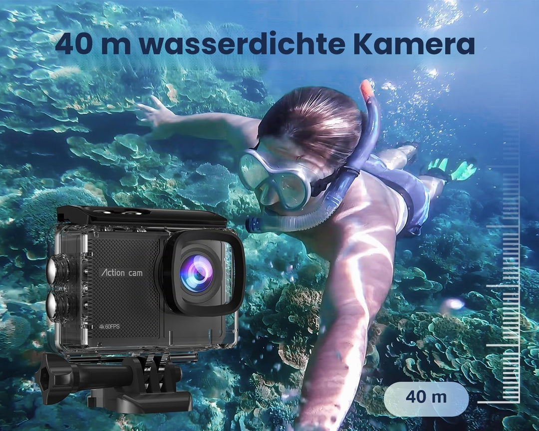 Action Cam Wasserdicht 4K60FPS mit 128GB Karte,131FT Unterwasserkamera 8X Zoom,WiFi Helmkamera 48MP,