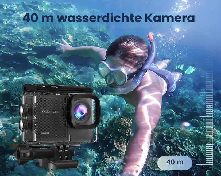Action Cam Wasserdicht 4K60FPS mit 128GB Karte,131FT Unterwasserkamera 8X Zoom,WiFi Helmkamera 48MP,