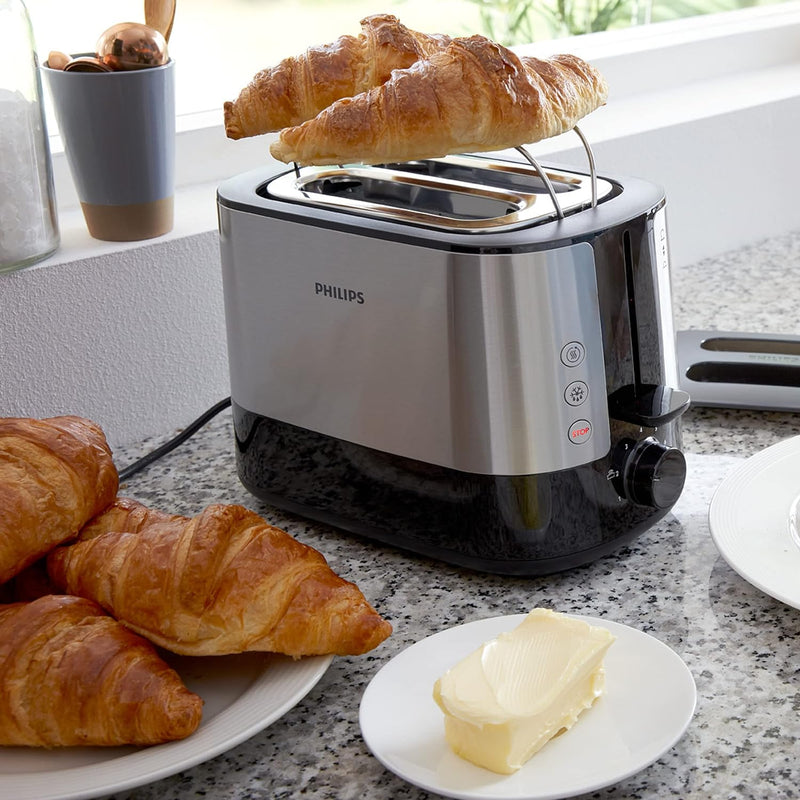 Philips Toaster – 2 Toastschlitze, 7 Stufen, Brötchenaufsatz, Auftaufunktion, Abschaltautomatik, Lif