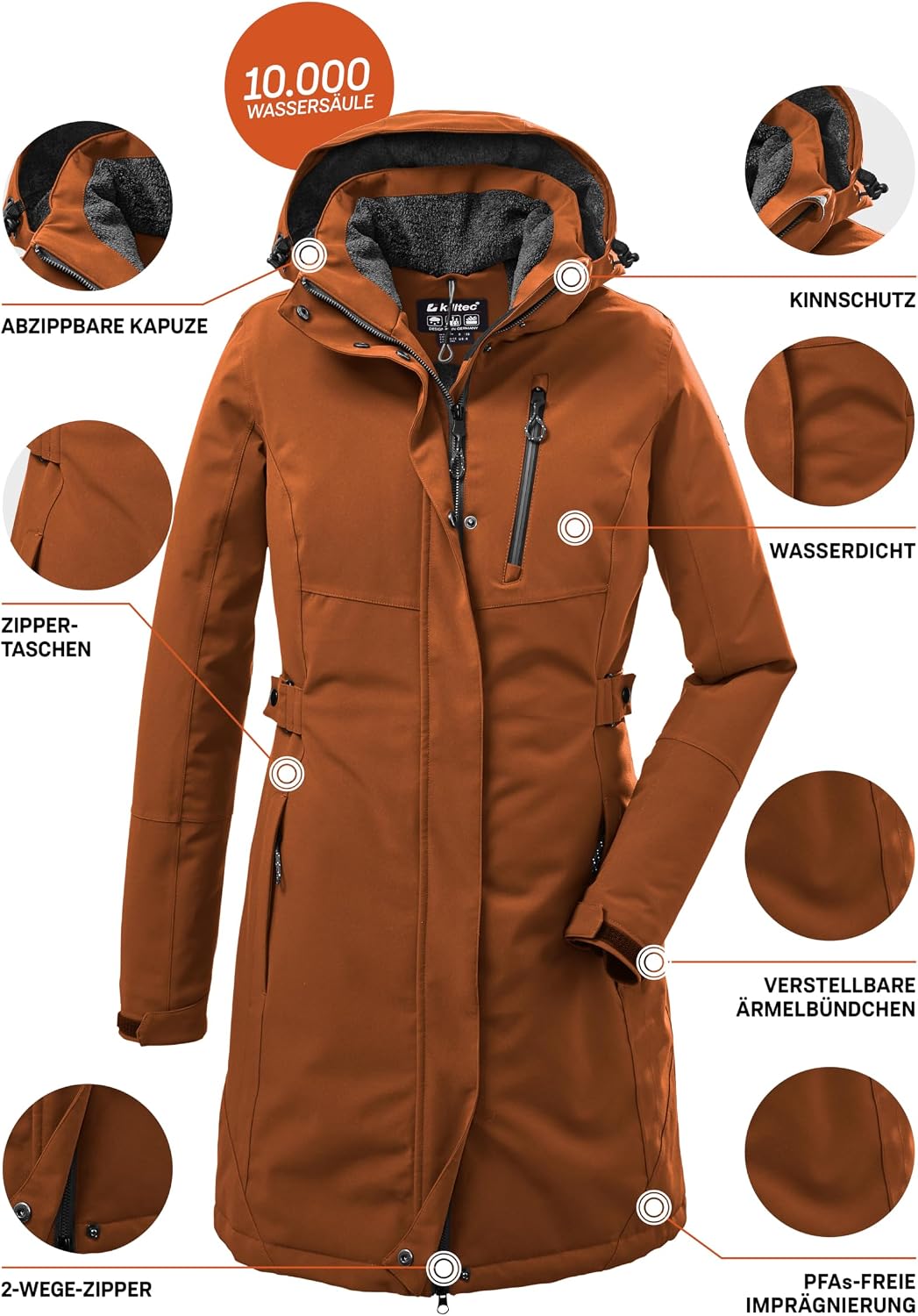Killtec Damen Parka Funktionsparka mit abzippbarer Kapuze KOW 165 WMN PRK wasserdicht, Winddicht, at