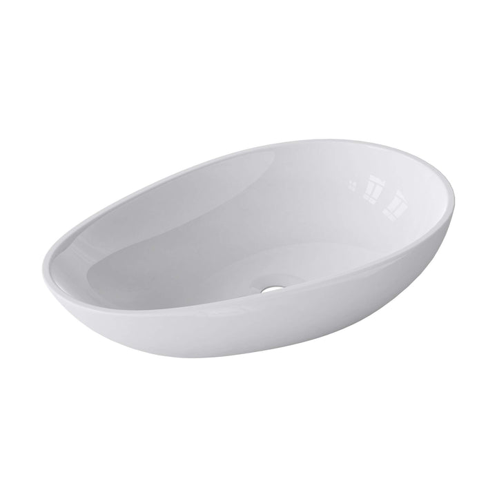 doporro Aufsatzwaschbecken Weiss glänzend oval 59,8x36x14cm Mineralguss Waschbecken ohne Armaturloch