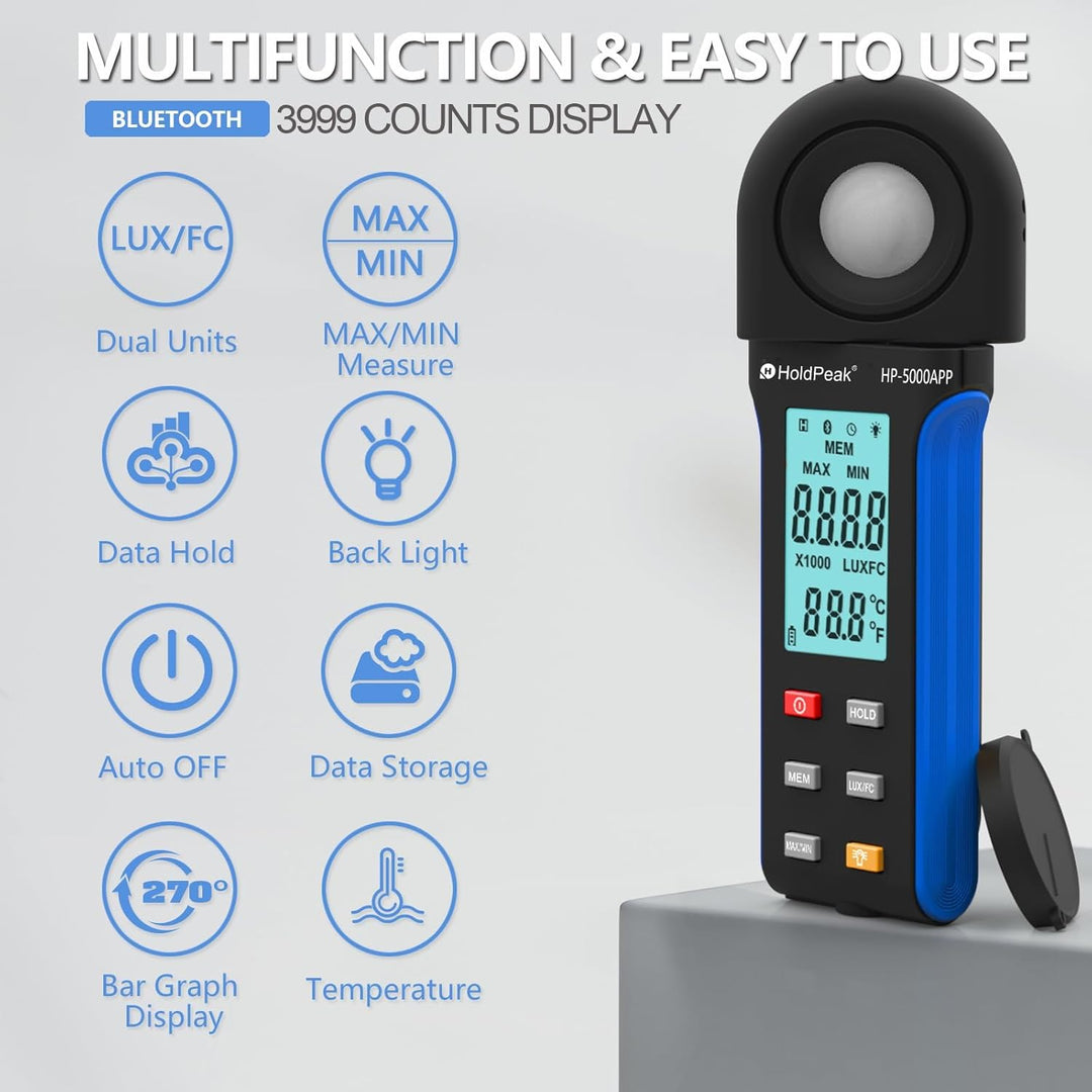 Digitales Luxmeter, Tester für Messung von Luminosit 400.000 Lux 5000 App, Lichtmessgeräte, tragbare