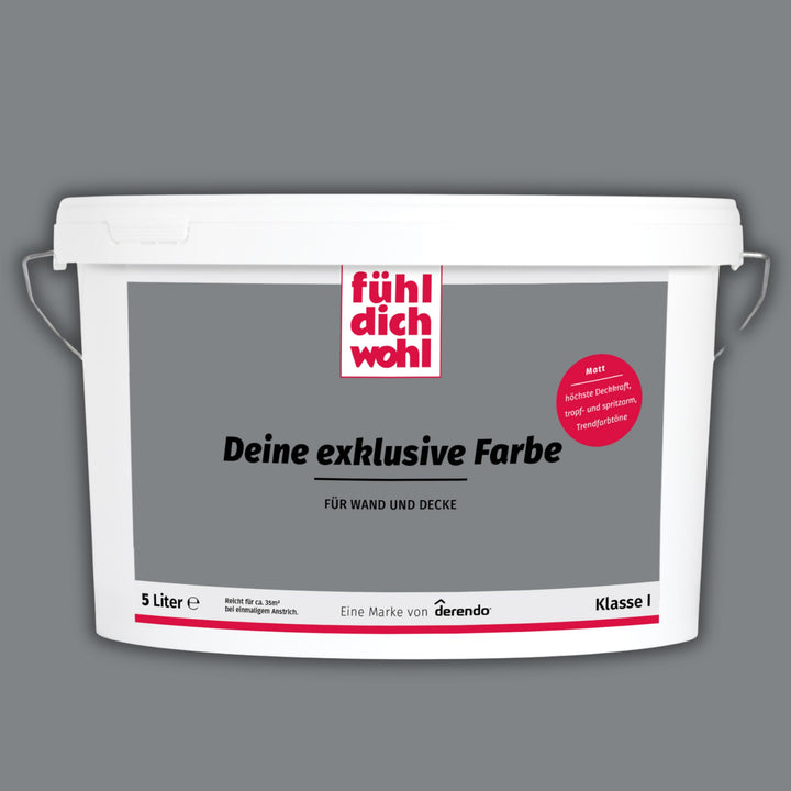 derendo Fühl Dich Wohl Deine Farbe grau, matte Wandfarbe grau, hohe Deckkraft, verschiedene Grautöne
