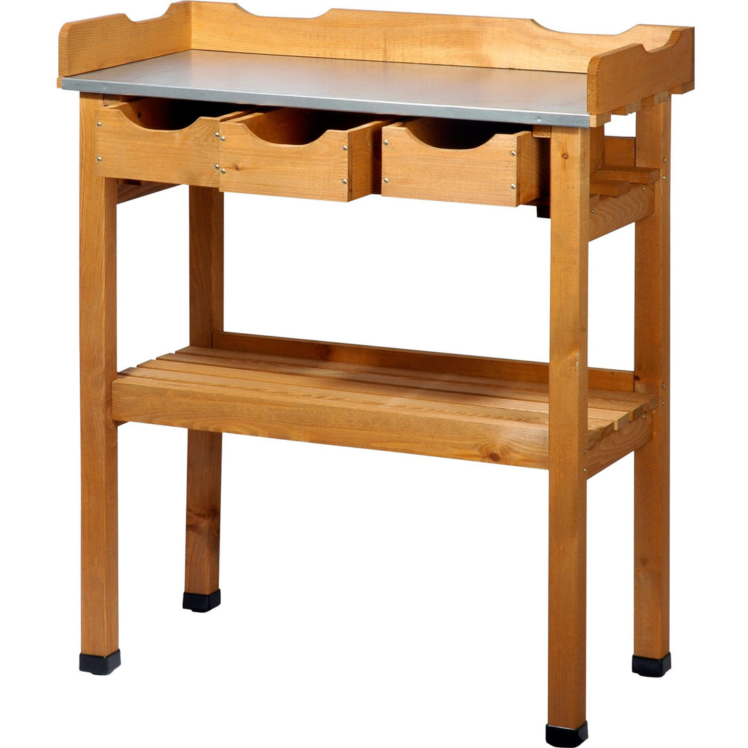 dobar® 29030e Pflanztisch mit 3 Schubladen | Gärtnertisch mit Ablageboden | Umtopftisch Kiefernholz