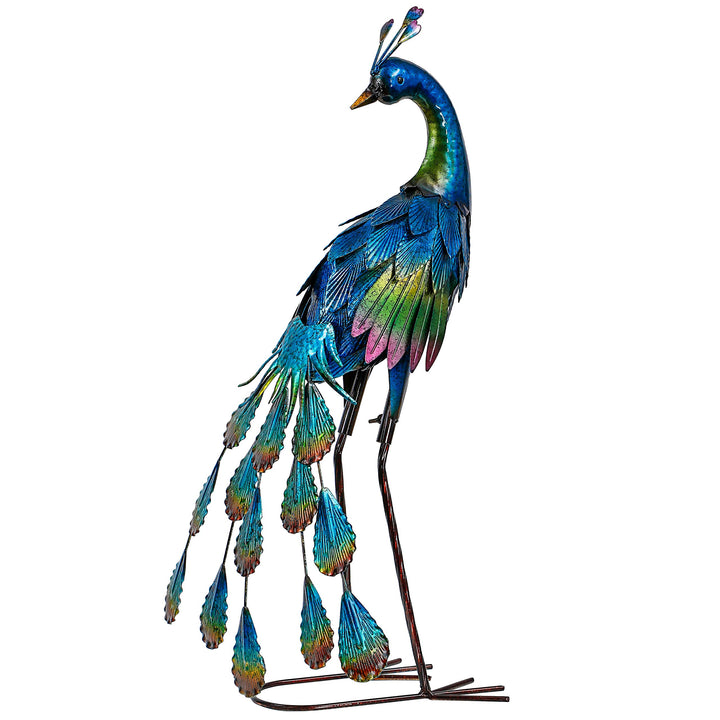 TERESA'S COLLECTIONS Gartenfigur für Aussen, Gartendeko für draussen, 57cm Metall Pfau Wetterfest Fi