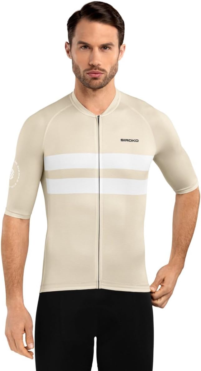 SIROKO M3 Radtrikot Herren Kurzarm Ultraleicht Aerodynamische Fahrradbekleidung S Beige/Weiss, S Bei