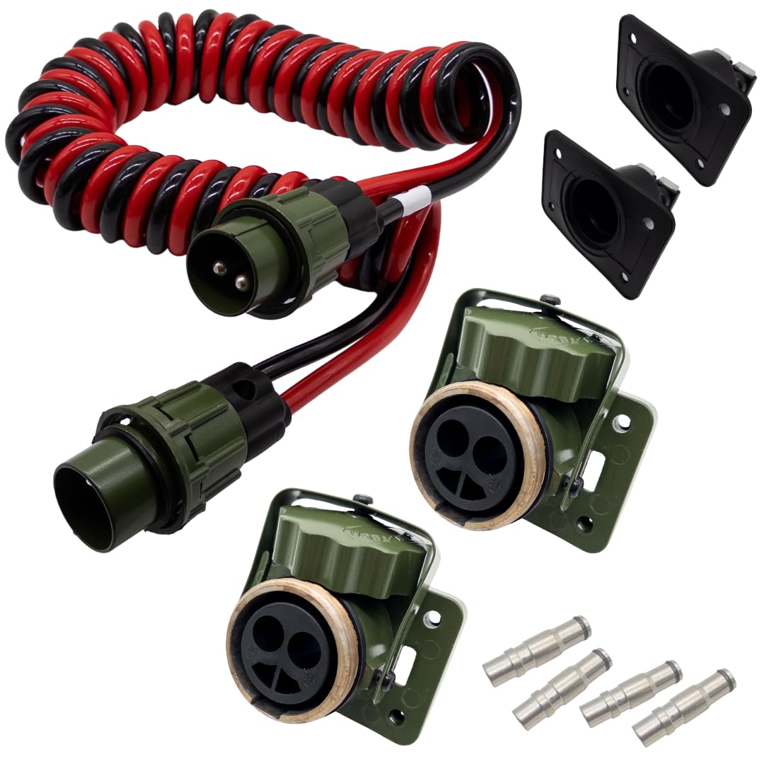 2 polig NATO Elektrowendel, 2 x 35 mm², 4 Meter NATO Wendel, 12V/24V NATO Spiralkabel, 2 x NATO Stec