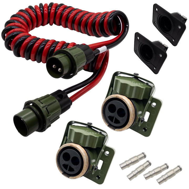 2 polig NATO Elektrowendel, 2 x 35 mm², 4 Meter NATO Wendel, 12V/24V NATO Spiralkabel, 2 x NATO Stec