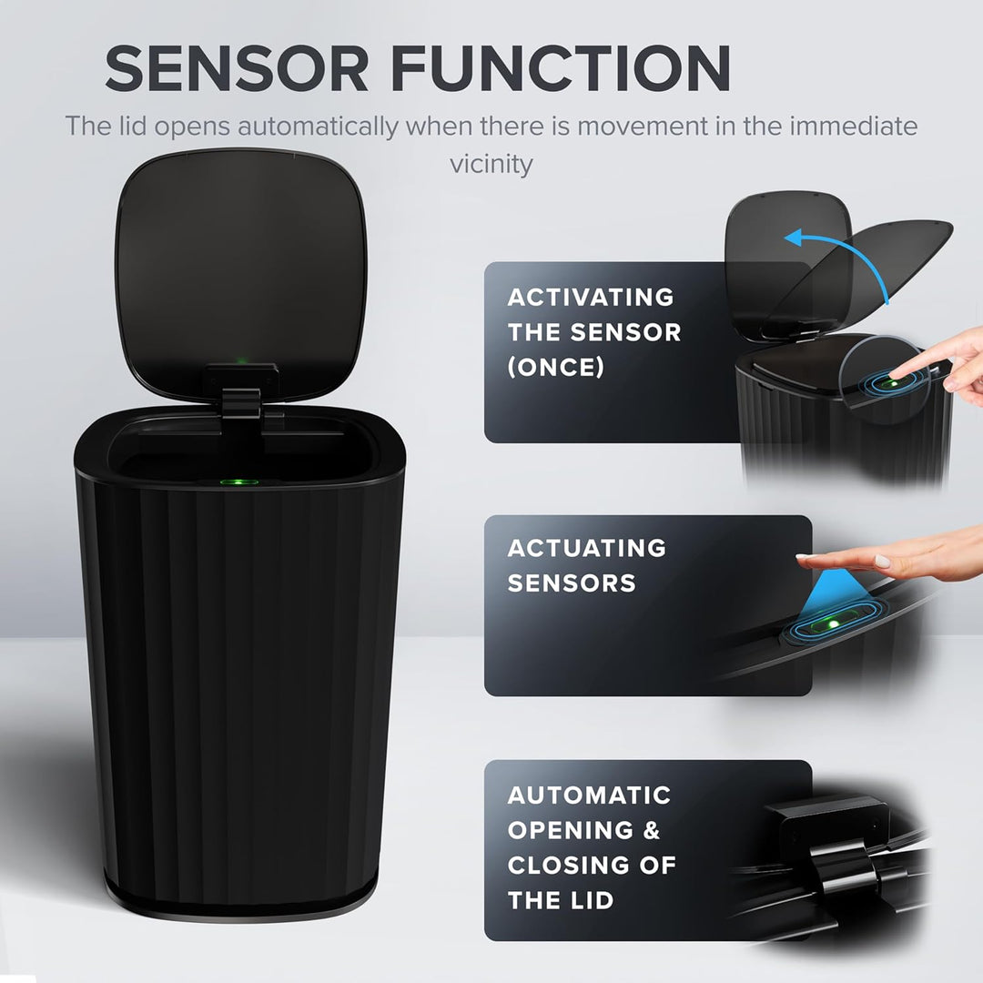 Sensor Badeimer Sotra | Schwarz | Sensor Mülleimer | Kosmetikeimer oval | Eimer mit Deckel | 10l (Li