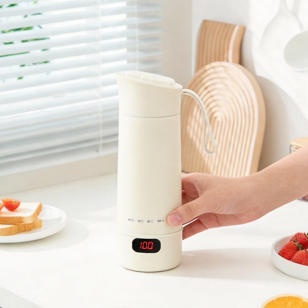 4 in 1 Reisewasserkocher Klein, 400ML Mini Elektrische Wassertasse 4 Temperatur, Kleiner Tragbarer W
