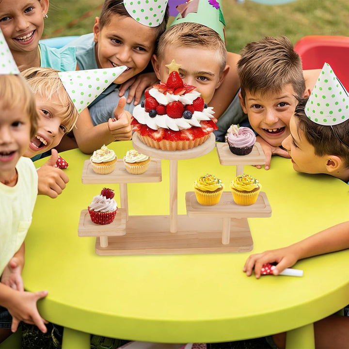 2 Stück Holz-Cupcake-Ständer, 5-stufiges Rustikales Dessert-Regal Mit Etagenplatten, Servierständer