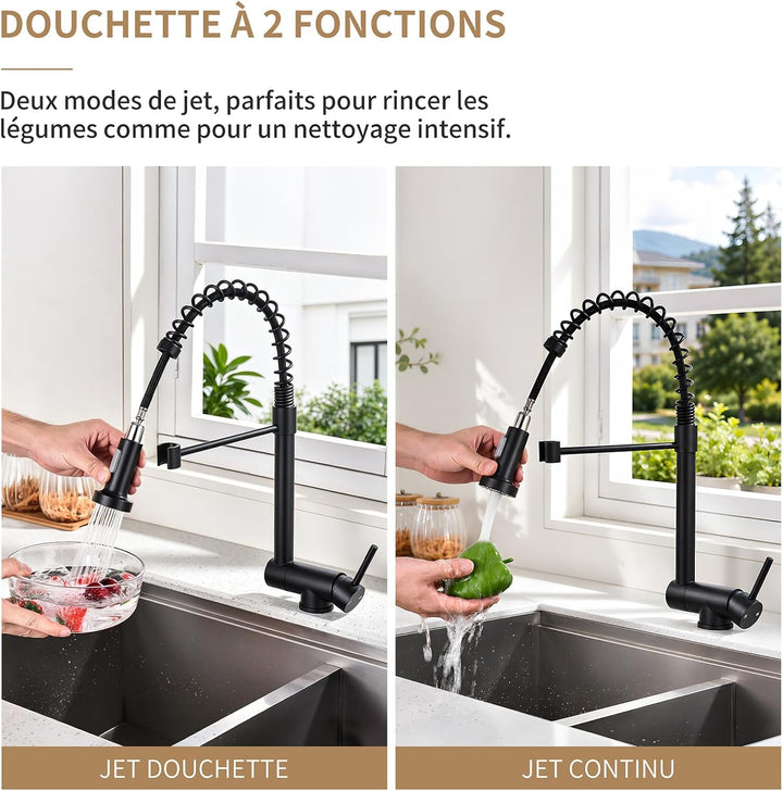 HOMELODY Wasserhahn Küche Schwarz Ausziehbar für Vorfenster, Schwarz