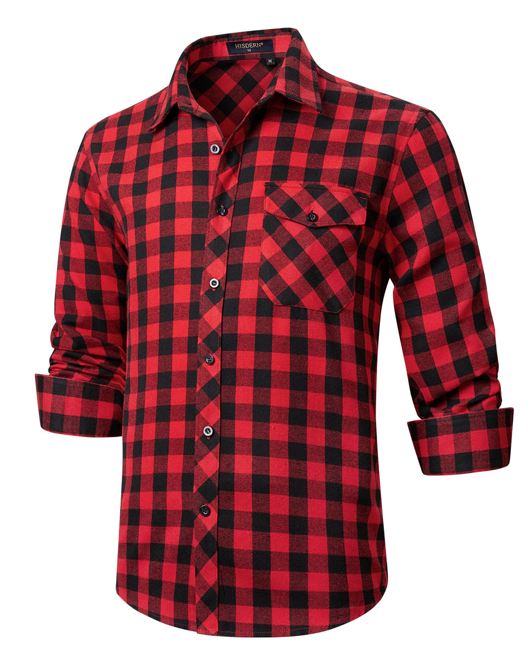 HISDERN Herren Hemd Checked Flanell Shirt, Herren Langarm Oberteil für Männer mit Brusttaschen, Butt