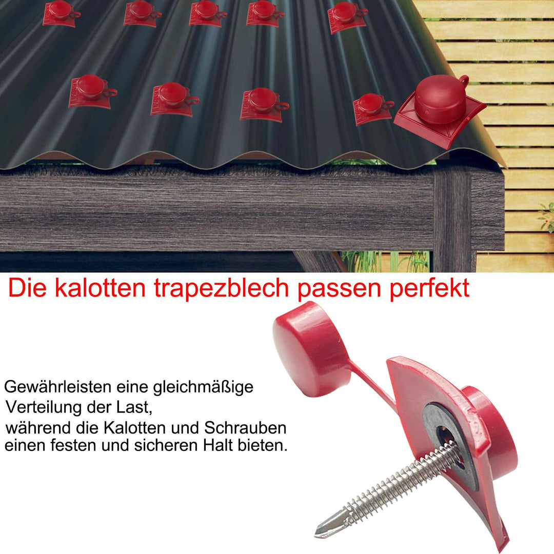Befestigungsmaterial für Wellplatten 100 Stück - Abstandshalter und Schrauben zur Montage von Trapez