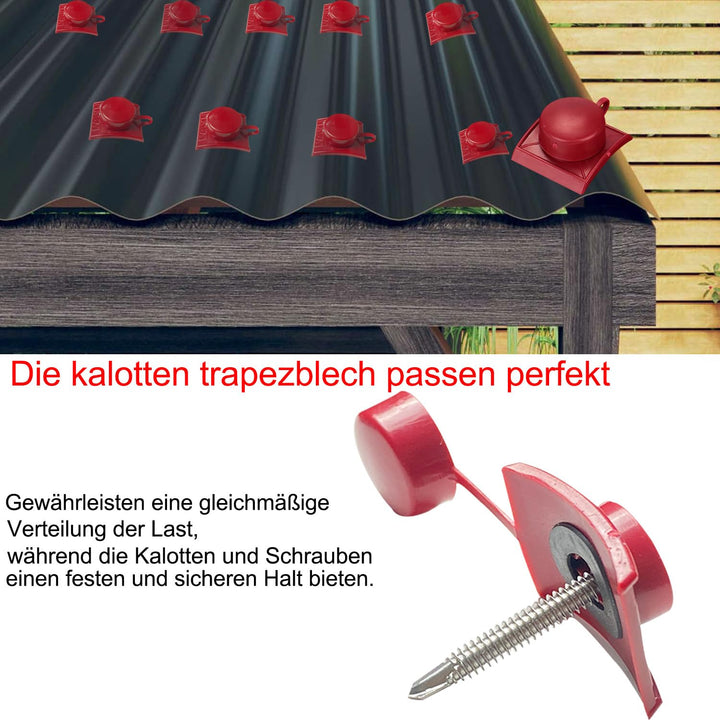 Befestigungsmaterial für Wellplatten 100 Stück - Abstandshalter und Schrauben zur Montage von Trapez