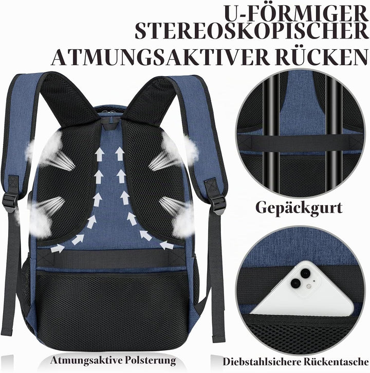 BIKROD Rucksack Damen, Schulrucksack Mädchen, 15.6 Zoll Laptoptasche mit USB Ladeanschluss, Wasserdi