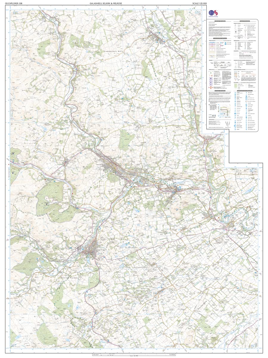 Galashiels, Selkirk and Melrose (OS Explorer Map, Band 338), Karte