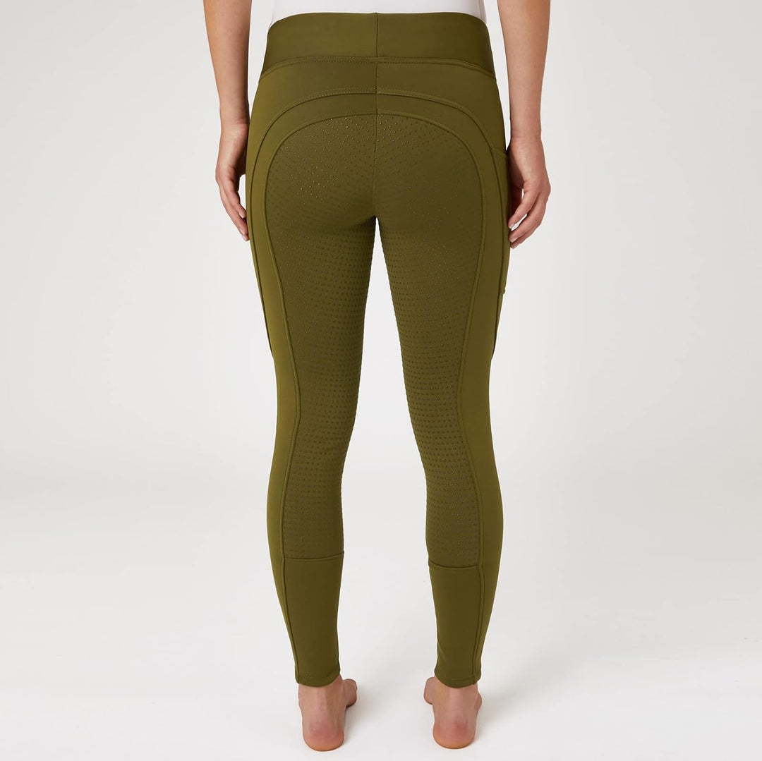HORZE Damen Thermoreitleggings Active mit Handytasche, Winterreithose, Thermo Reithose Damen 34 Oliv