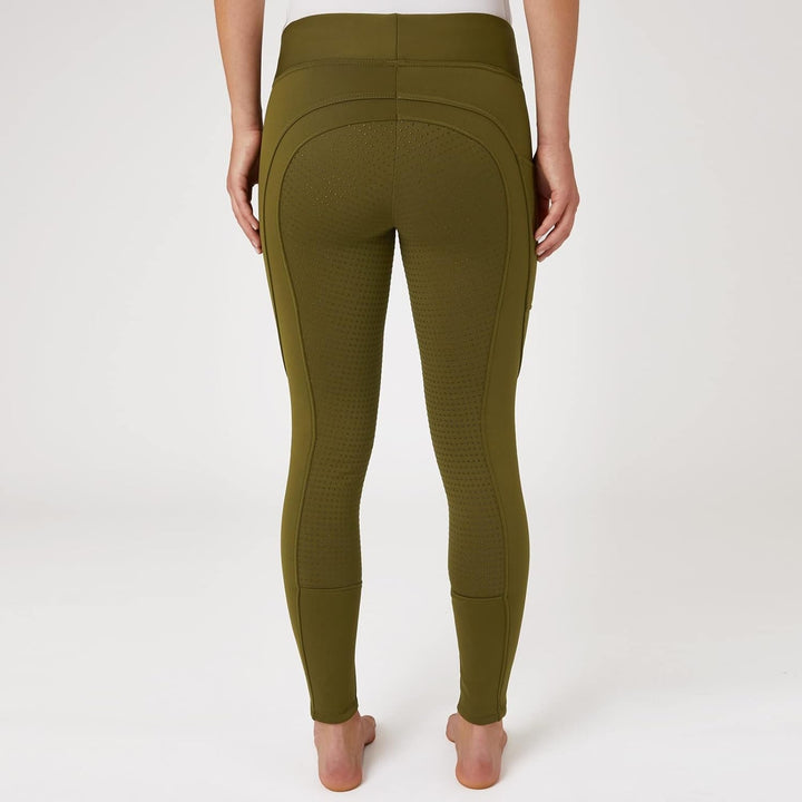 HORZE Damen Thermoreitleggings Active mit Handytasche, Winterreithose, Thermo Reithose Damen 34 Oliv