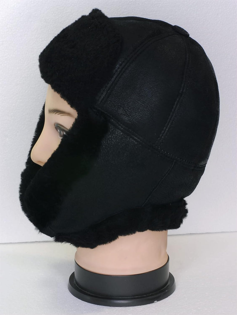 Bomber Ushanka Lederhut aus Montone Shearling für Herren, Pilotenmütze, Schneemann, mit Ohrenschütze
