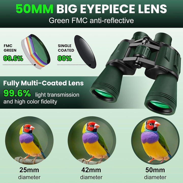 20x50 Fernglas für Erwachsene, HD Wasserdichtes Fernglas mit BAK4 Prisma & FMC Objektiv, Tragbares T