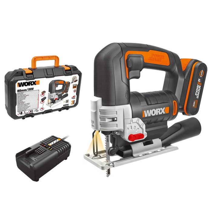WORX WX543 Akku-Pendelhub-Stichsäge 20V Profi Stichsäge mit Absaug-Adapter Ideal auch für Gehrungssc